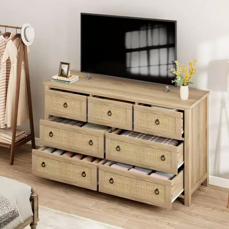 Comò a 7 cassetti in simil-rattan 54 pollici - Contenitore strutturato per camera da letto, soggiorno, ingresso