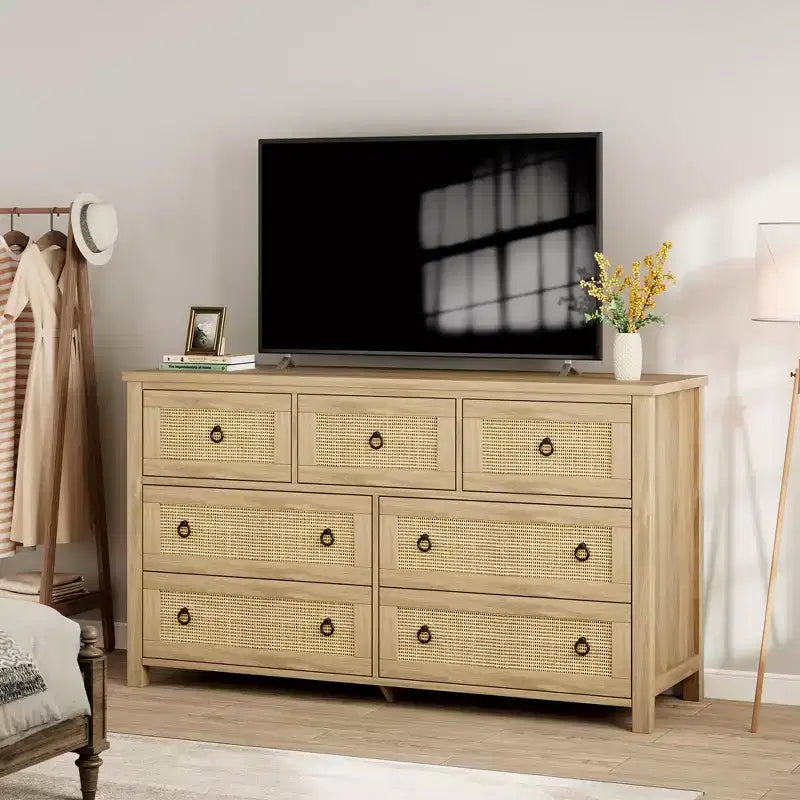 Comò a 7 cassetti in simil-rattan 54 pollici - Contenitore strutturato per camera da letto, soggiorno, ingresso