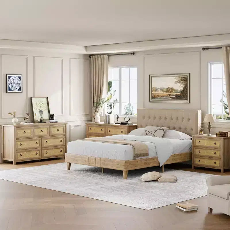 Comò a 7 cassetti in simil-rattan 54 pollici - Contenitore strutturato per camera da letto, soggiorno, ingresso