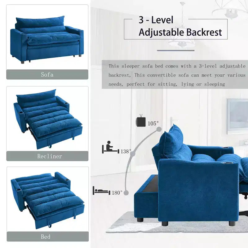 Miel Divanetto Letto Moderno Convertibile Multifunzionale Rivestito in Velluto 121 cm