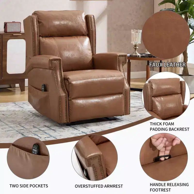 Poltrona reclinabile manuale beige in similpelle per soggiorno con meccanismo di movimento per impieghi gravosi 8 nodi vibranti e 3 modalità di massaggio