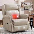 Beige Manual Recliner Chair in Faux Leather for Living Room with Heavy Duty Motion Mechanism 8 Vibrating Nodes and 3 Massage Modes