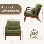 Poltrona d'Appoggio Mid-Century Modern con Braccioli e Cuscino Lombare, Poltrona Relax con Struttura in Legno di Caucciù e Schiuma ad Alta Resilienza per Soggiorno
