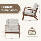 Poltrona d'Appoggio Mid-Century Modern con Braccioli e Cuscino Lombare, Poltrona Relax con Struttura in Legno di Caucciù e Schiuma ad Alta Resilienza per Soggiorno