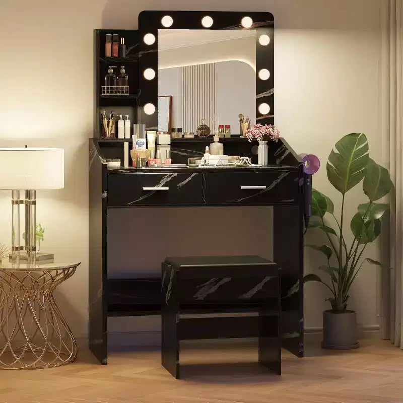 Acekool Tavolo da trucco con specchio, lampadine, sedia, cassetti e prese di corrente per camera da letto o salone