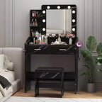 Tavolo da trucco con specchio, lampadine, sedia, cassetti e prese di corrente per camera da letto o salone