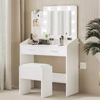 Tavolo da trucco con specchio, lampadine, sedia, cassetti e prese di corrente per camera da letto o salone