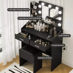 Tavolo da trucco con specchio, lampadine, sedia, cassetti e prese di corrente per camera da letto o salone