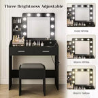 Tavolo da trucco con specchio, lampadine, sedia, cassetti e prese di corrente per camera da letto o salone