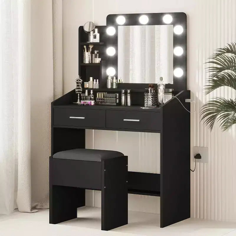 Acekool Tavolo da trucco con specchio, lampadine, sedia, cassetti e prese di corrente per camera da letto o salone