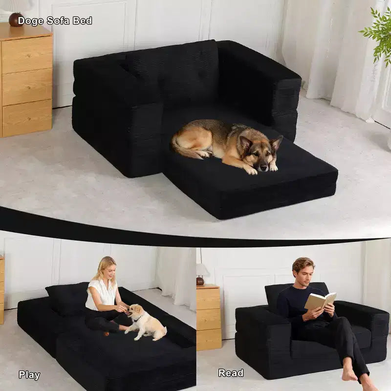 Divano Convertibile Whisen, Divano Letto a Compressione per Umani e Cani, Divano a Terra Moderno in Velluto a Coste con Cuscino, Nessun Montaggio Richiesto