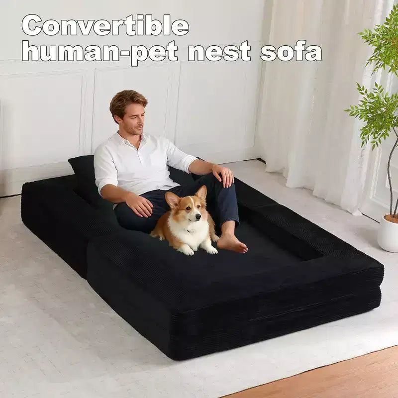 Divano Convertibile Whisen, Divano Letto a Compressione per Umani e Cani, Divano a Terra Moderno in Velluto a Coste con Cuscino, Nessun Montaggio Richiesto