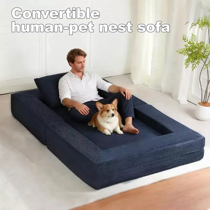 Divano Convertibile Whisen, Divano Letto a Compressione per Umani e Cani, Divano a Terra Moderno in Velluto a Coste con Cuscino, Nessun Montaggio Richiesto