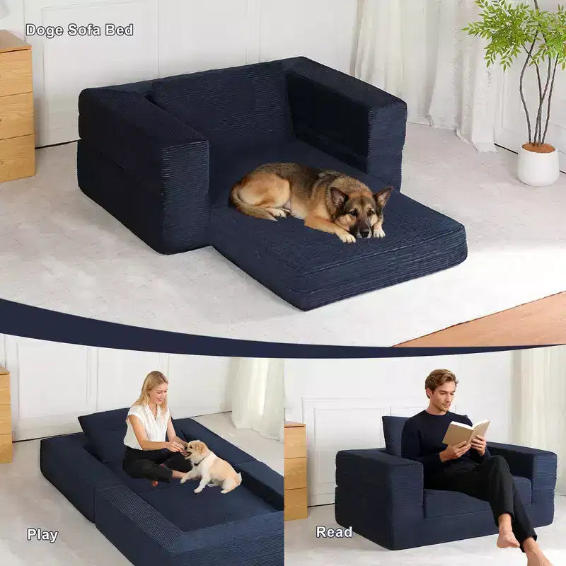 Divano Convertibile Whisen, Divano Letto a Compressione per Umani e Cani, Divano a Terra Moderno in Velluto a Coste con Cuscino, Nessun Montaggio Richiesto