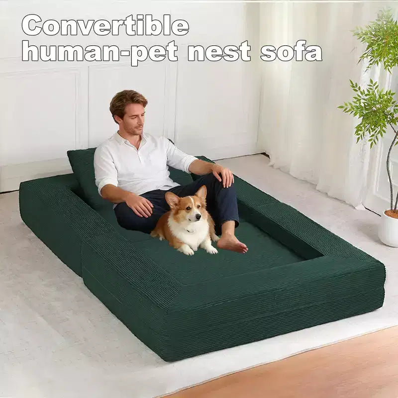 Divano Convertibile Whisen, Divano Letto a Compressione per Umani e Cani, Divano a Terra Moderno in Velluto a Coste con Cuscino, Nessun Montaggio Richiesto