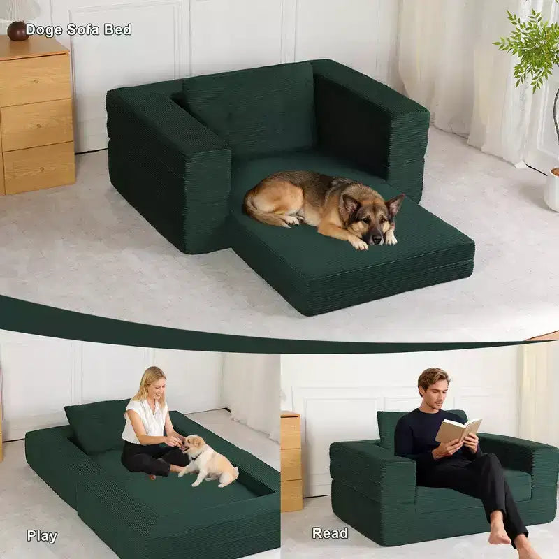 Divano Convertibile Whisen, Divano Letto a Compressione per Umani e Cani, Divano a Terra Moderno in Velluto a Coste con Cuscino, Nessun Montaggio Richiesto