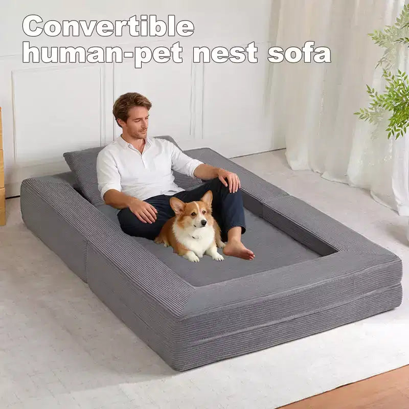Divano Convertibile Whisen, Divano Letto a Compressione per Umani e Cani, Divano a Terra Moderno in Velluto a Coste con Cuscino, Nessun Montaggio Richiesto