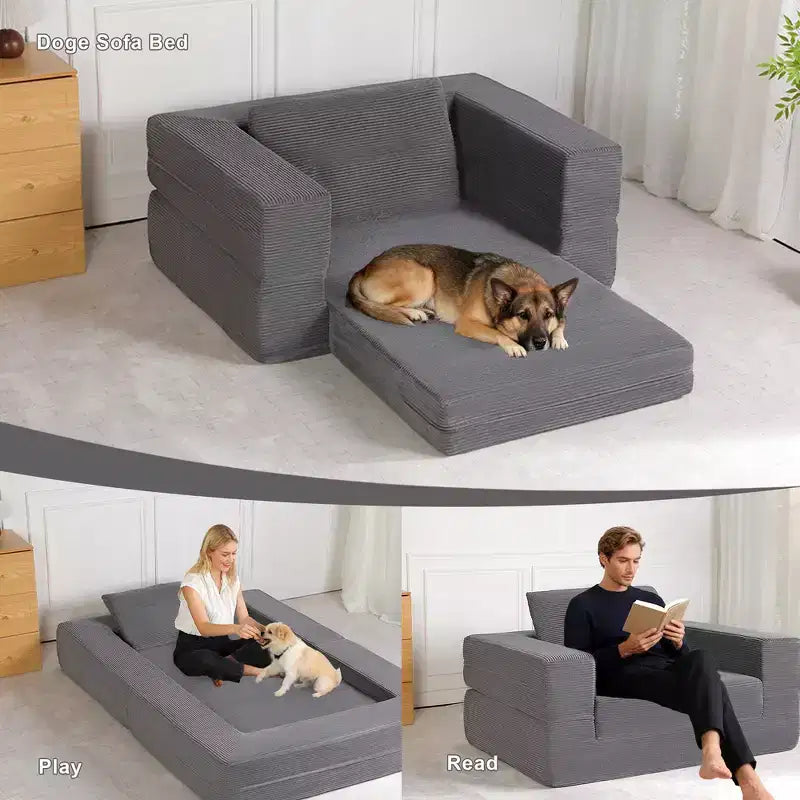 Divano Convertibile Whisen, Divano Letto a Compressione per Umani e Cani, Divano a Terra Moderno in Velluto a Coste con Cuscino, Nessun Montaggio Richiesto