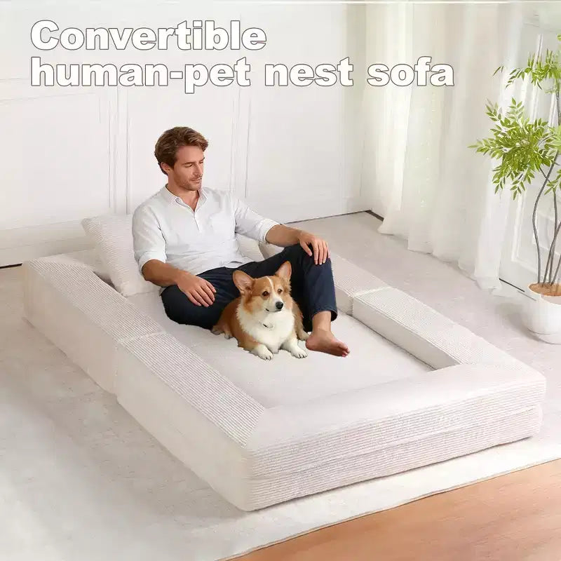 Divano Convertibile Whisen, Divano Letto a Compressione per Umani e Cani, Divano a Terra Moderno in Velluto a Coste con Cuscino, Nessun Montaggio Richiesto