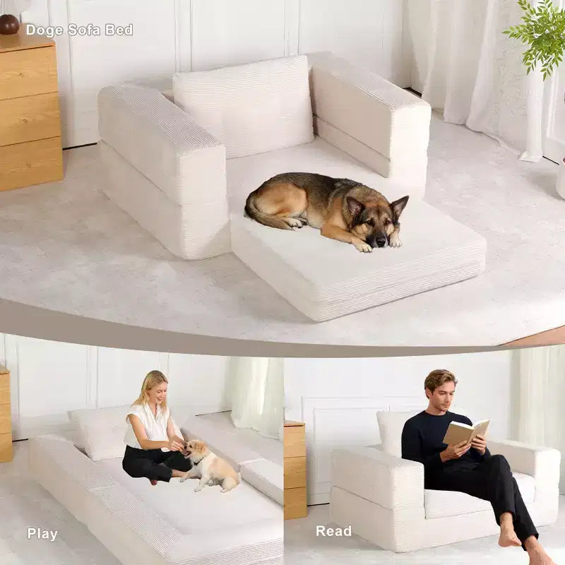 Divano Convertibile Whisen, Divano Letto a Compressione per Umani e Cani, Divano a Terra Moderno in Velluto a Coste con Cuscino, Nessun Montaggio Richiesto