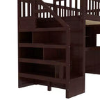 Letto a soppalco matrimoniale/full size con scrivania mobile, scale contenitore e scaffali