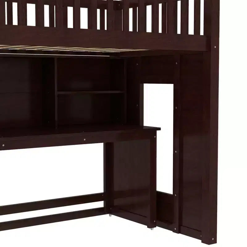 Letto a soppalco matrimoniale/full size con scrivania mobile, scale contenitore e scaffali - ModernLuxe