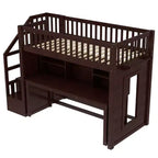 Letto a soppalco matrimoniale/full size con scrivania mobile, scale contenitore e scaffali