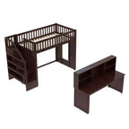 Letto a soppalco matrimoniale/full size con scrivania mobile, scale contenitore e scaffali
