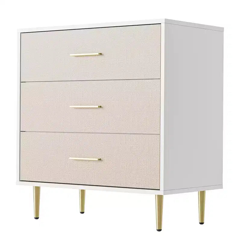 White Drawer Dresser - Modern Wooden Chest w/Gold Legs & Handles for Bedroom/Living Room