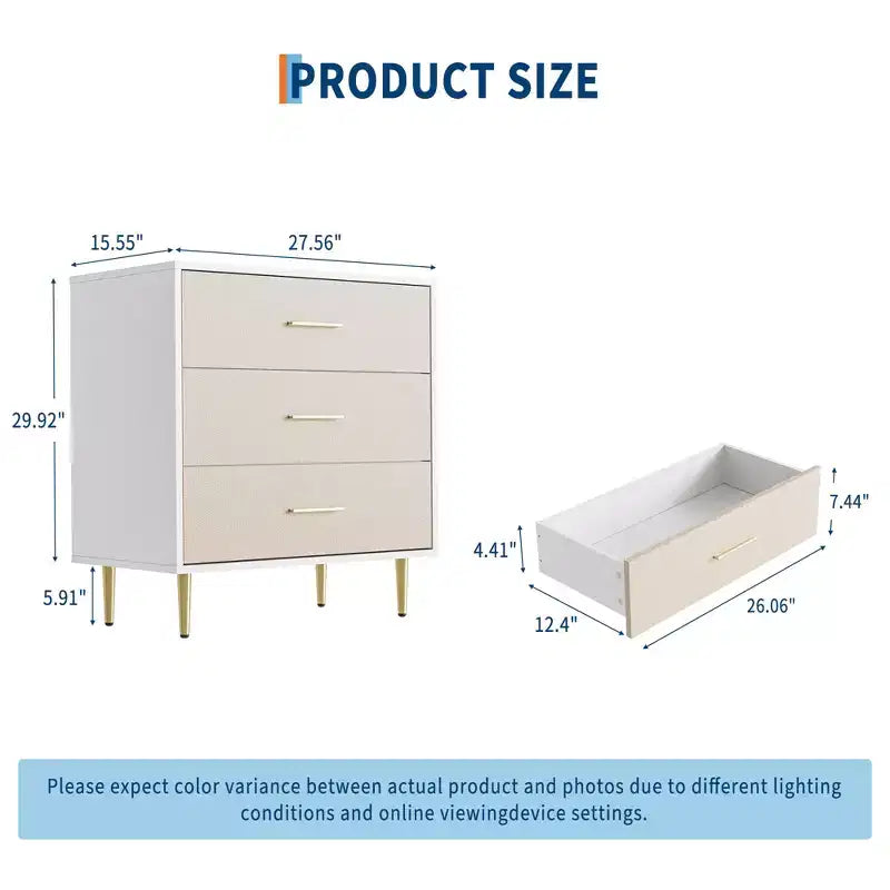 Comò Cassettiera Bianca - Comò Moderno in Legno con Gambe e Maniglie Dorate per Camera da Letto/Soggiorno