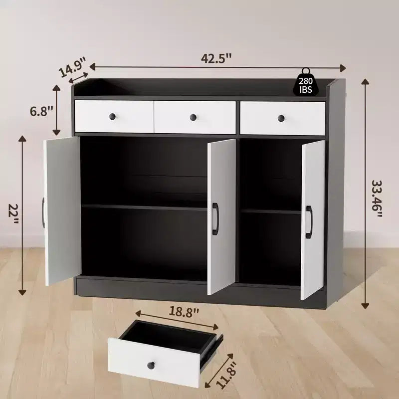 Mobile credenza a buffet da 42,5 pollici con ripiani regolabili, mobile da cucina in legno per soggiorno, ingresso, sala da pranzo