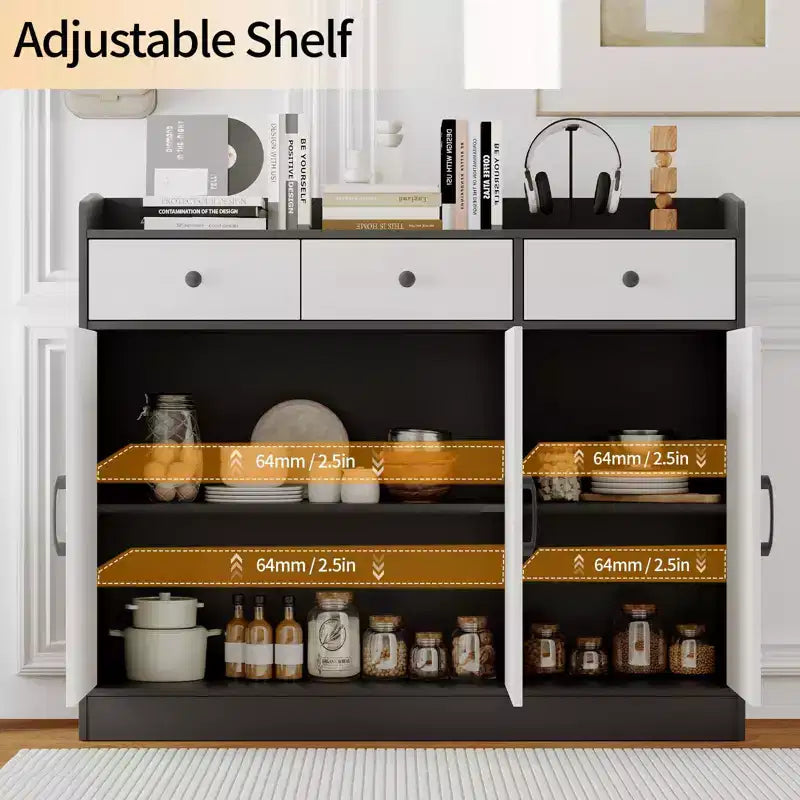 Mobile credenza a buffet da 42,5 pollici con ripiani regolabili, mobile da cucina in legno per soggiorno, ingresso, sala da pranzo