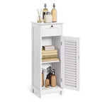 Mobiletto a colonna stretto, sottile, autoportante e minimalista - con cassetto e anta a persiana, per bagno, soggiorno, camera da letto, ingresso, colore bianco
