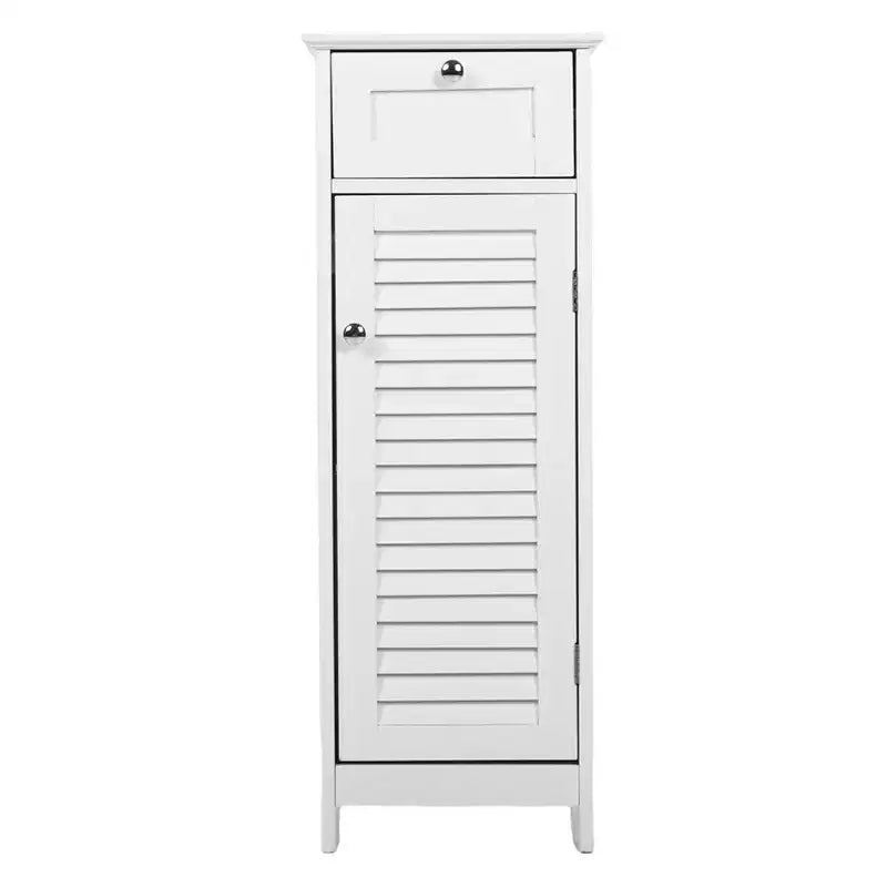 Mobiletto a colonna stretto, sottile, autoportante e minimalista - con cassetto e anta a persiana, per bagno, soggiorno, camera da letto, ingresso, colore bianco