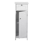 Mobiletto a colonna stretto, sottile, autoportante e minimalista - con cassetto e anta a persiana, per bagno, soggiorno, camera da letto, ingresso, colore bianco