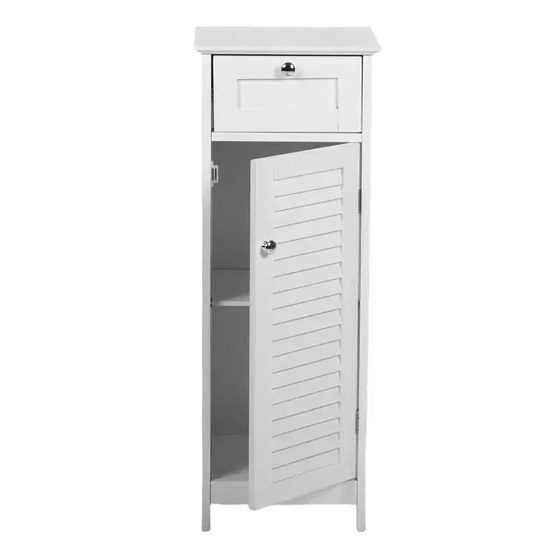 Mobiletto a colonna stretto, sottile, autoportante e minimalista - con cassetto e anta a persiana, per bagno, soggiorno, camera da letto, ingresso, colore bianco