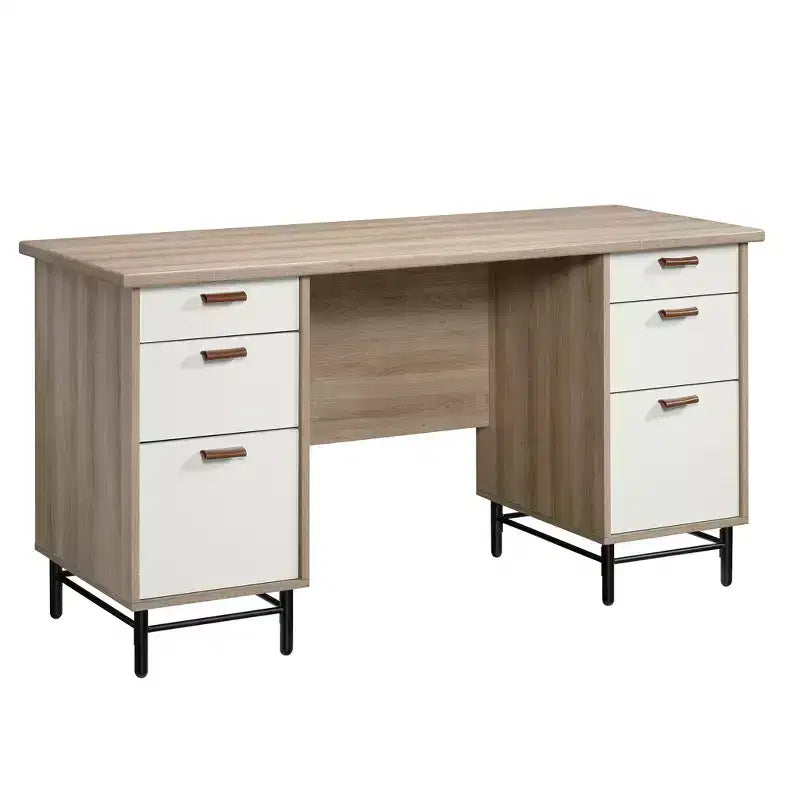 Scrivania da ufficio moderna Ellington 56 in legno a 6 cassetti con base in metallo