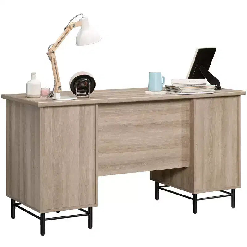 Scrivania da ufficio moderna Ellington 56 in legno a 6 cassetti con base in metallo