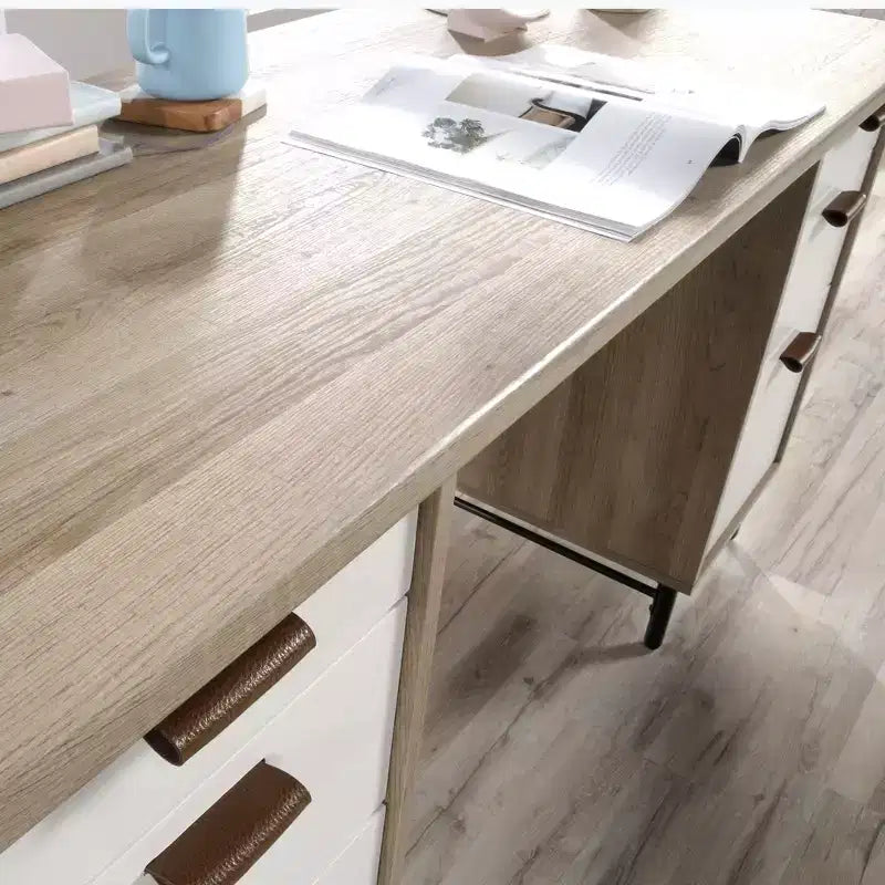Scrivania da ufficio moderna Ellington 56 in legno a 6 cassetti con base in metallo