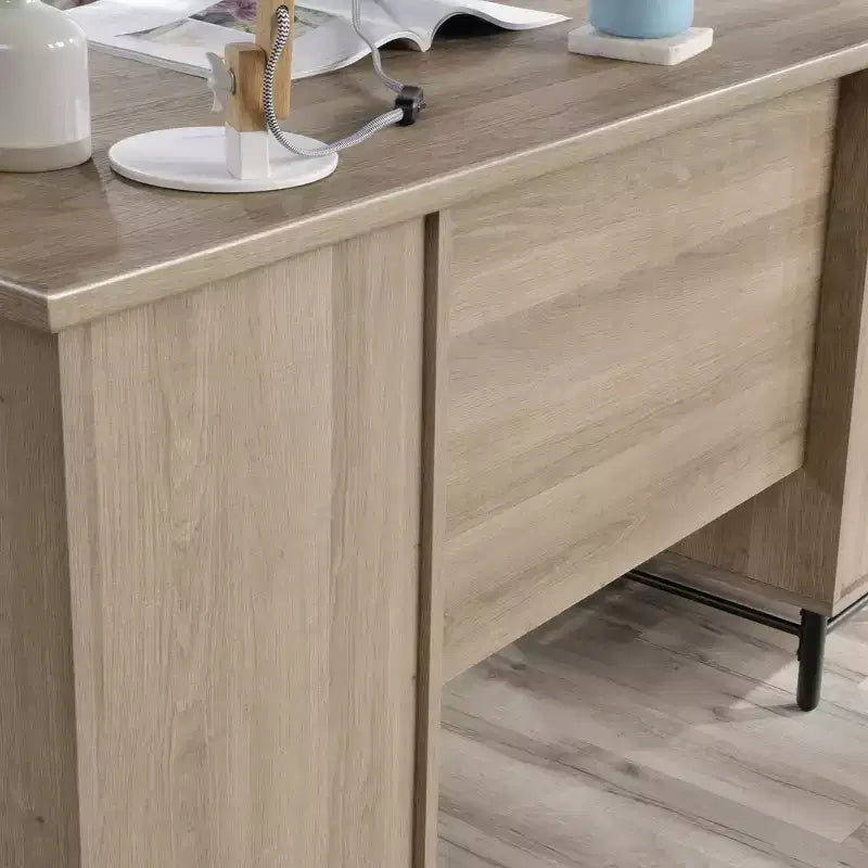 Scrivania da ufficio moderna Ellington 56 in legno a 6 cassetti con base in metallo