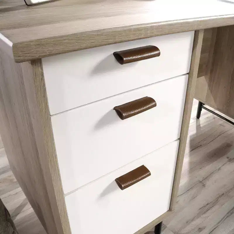 Scrivania da ufficio moderna Ellington 56 in legno a 6 cassetti con base in metallo