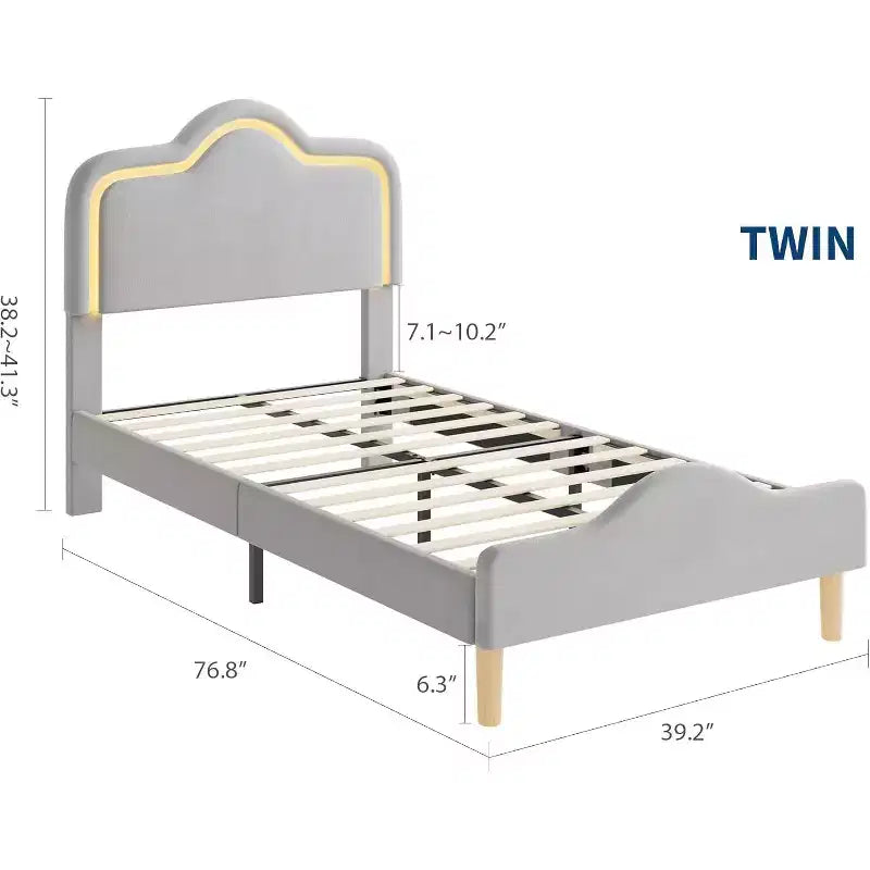 Letto a piattaforma in velluto completo/matrimoniale/queen con testiera e pediera regolabili, supporto a doghe in legno, nessun materasso a molle richiesto, beige
