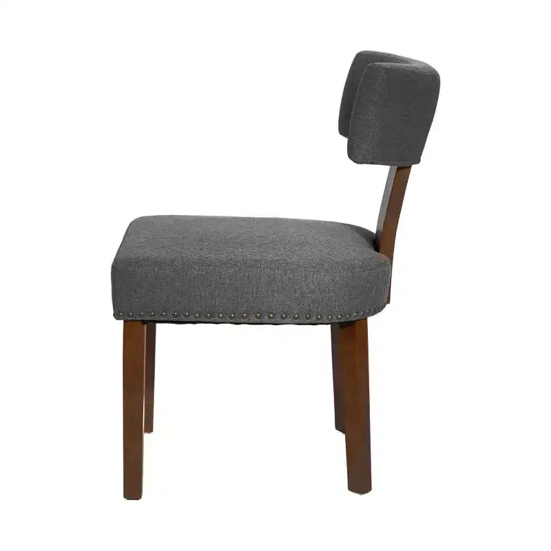 Set di 2 sedie da pranzo imbottite in lino in stile Mid-Century con borchie e telaio in legno, senza braccioli, per sala da pranzo o appartamento