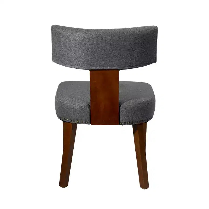Set di 2 sedie da pranzo imbottite in lino in stile Mid-Century con borchie e telaio in legno, senza braccioli, per sala da pranzo o appartamento
