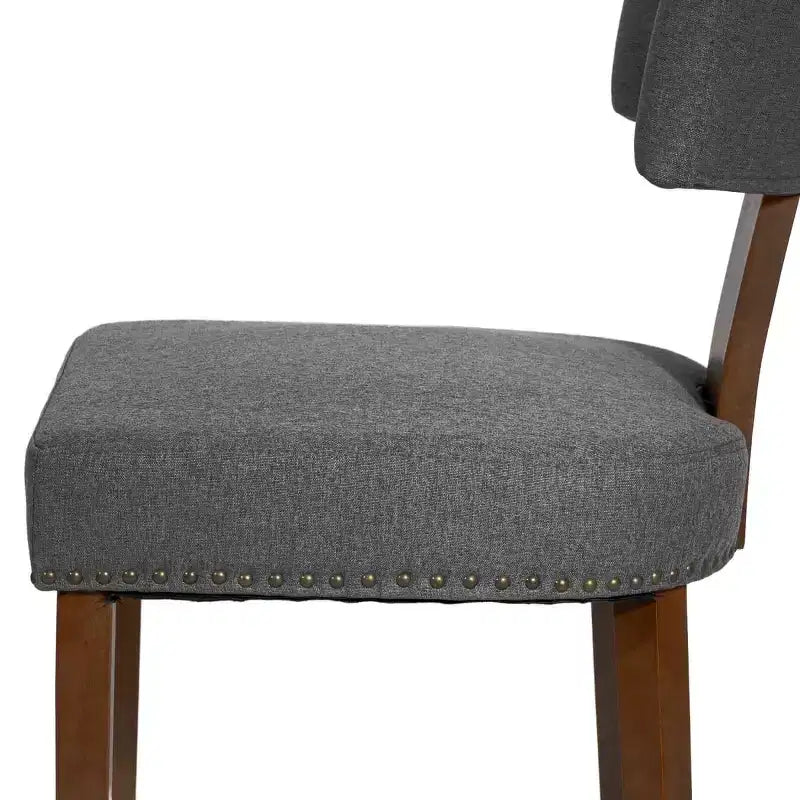 Set di 2 sedie da pranzo imbottite in lino in stile Mid-Century con borchie e telaio in legno, senza braccioli, per sala da pranzo o appartamento