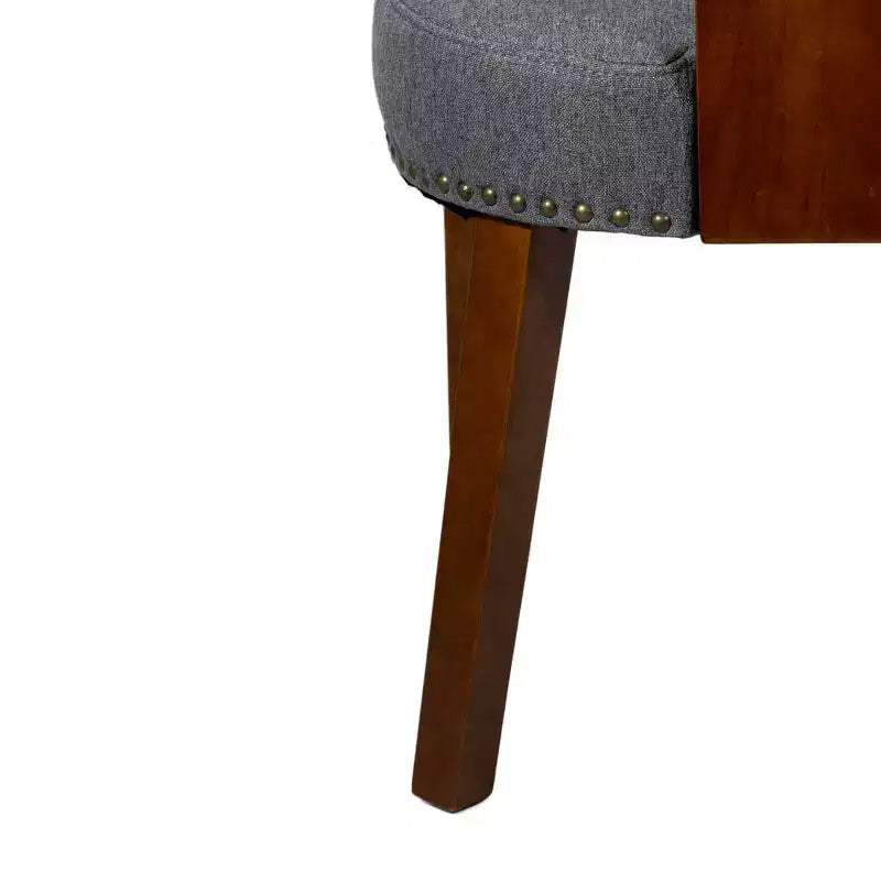 Set di 2 sedie da pranzo imbottite in lino in stile Mid-Century con borchie e telaio in legno, senza braccioli, per sala da pranzo o appartamento