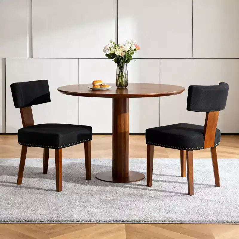 Set di 2 sedie da pranzo imbottite in lino in stile Mid-Century con borchie e telaio in legno, senza braccioli, per sala da pranzo o appartamento