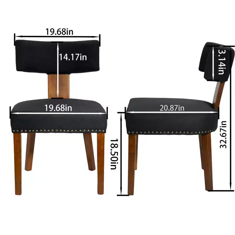 Set di 2 sedie da pranzo imbottite in lino in stile Mid-Century con borchie e telaio in legno, senza braccioli, per sala da pranzo o appartamento