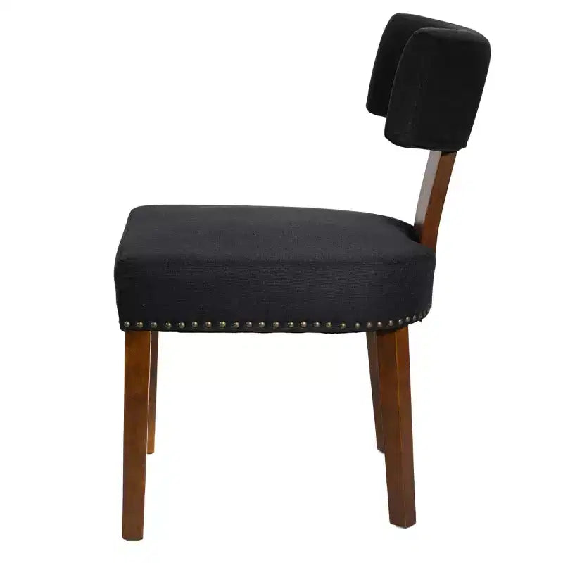 Set di 2 sedie da pranzo imbottite in lino in stile Mid-Century con borchie e telaio in legno, senza braccioli, per sala da pranzo o appartamento