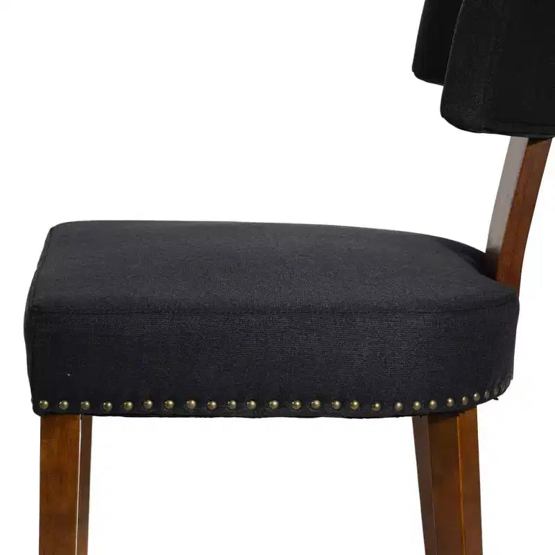 Set di 2 sedie da pranzo imbottite in lino in stile Mid-Century con borchie e telaio in legno, senza braccioli, per sala da pranzo o appartamento